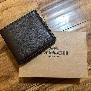 COACH mahogany brown mens slim billfold wallet